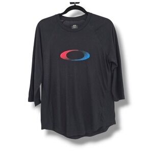 Oakley Gradient Ellipse Regular Fit 3/4 Sleeve T-Shirt Graphic Logo Black Size S